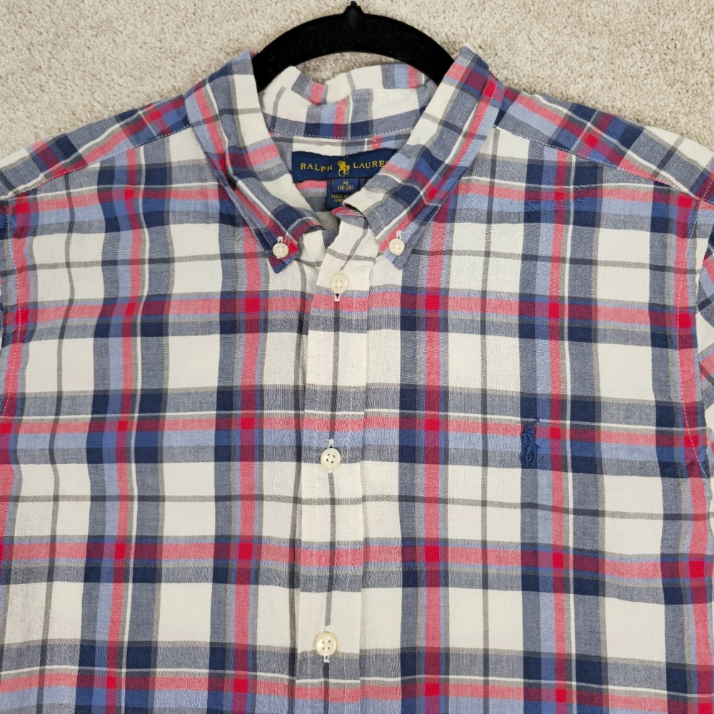 RALPH LAUREN BOYS XL PLAID BUTTON DOWN SHIRT, EXCELLENT‎ PRE-OWNED SHAPE